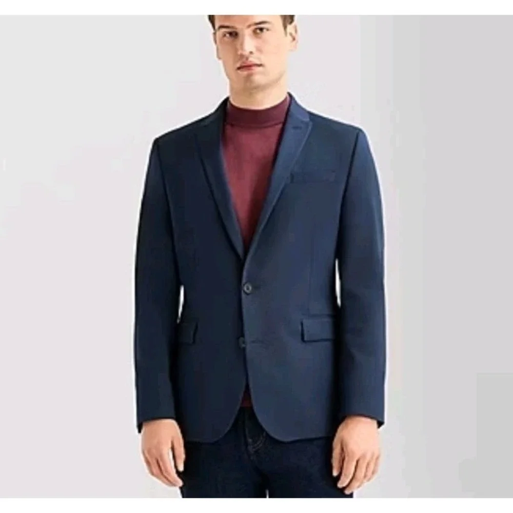 Quiet Luxury J. Ferrar Navy Stretch Slim Fit Suit 44R Business Wedding